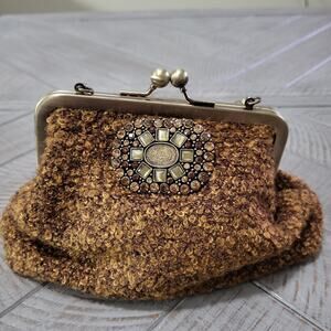 Liz Soto Handbag Faux Wool Beaded Handle Art Deco Polka Dot Lining